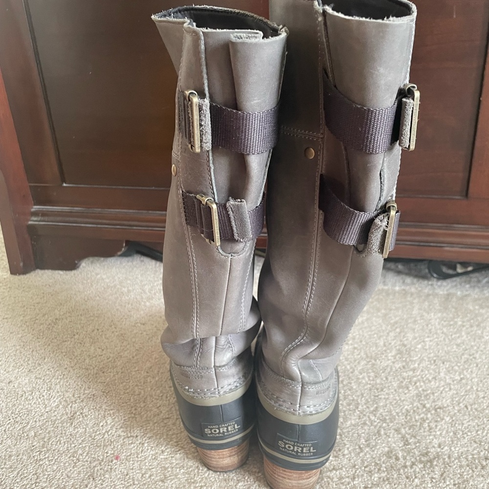 tall gray sorrel boots!